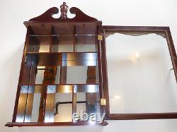 Solid Cherry Wood Mirror Glass Curio Cabinet Wall Mount Hanging Display Case Vtg