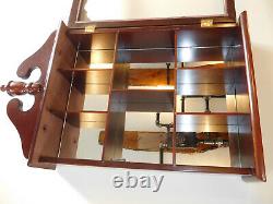 Solid Cherry Wood Mirror Glass Curio Cabinet Wall Mount Hanging Display Case Vtg