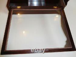 Solid Cherry Wood Mirror Glass Curio Cabinet Wall Mount Hanging Display Case Vtg