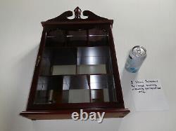 Solid Cherry Wood Mirror Glass Curio Cabinet Wall Mount Hanging Display Case Vtg