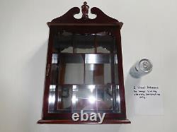 Solid Cherry Wood Mirror Glass Curio Cabinet Wall Mount Hanging Display Case Vtg