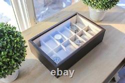 Solid Espresso 12 Slot Wood Watch Box Organizer with Glass Display Top by Cas