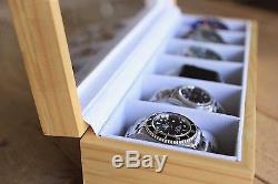 Solid Light Wood Watch Box Organizer With Glass Display Top By Case Elegance New