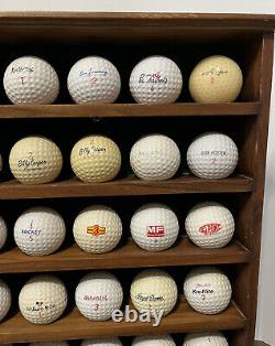 Solid Mahogany Wood Display Case Shelf with 48 Vintage Golf Balls Table or Wall