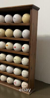 Solid Mahogany Wood Display Case Shelf with 48 Vintage Golf Balls Table or Wall