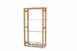 Solid Oak Wood Bookcase with Tempered Glass Shelves Storage Display Unit