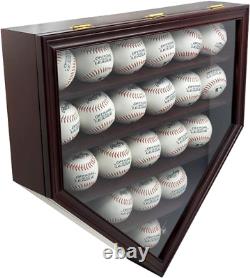Solid Wood 21 Baseball Display Case Wall Cabinet Holder Shadow Box, WithUv Protect