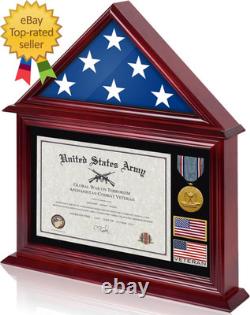 Solid Wood Flag Certificate Display Case Box with HD Tempered Glass Fit