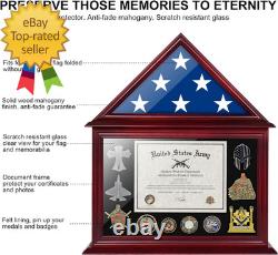 Solid Wood Flag Certificate Display Case Box with HD Tempered Glass Fit