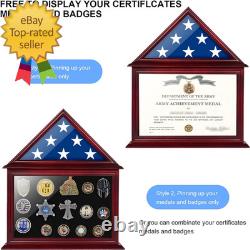 Solid Wood Flag Certificate Display Case Box with HD Tempered Glass Fit
