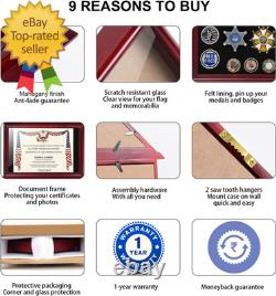 Solid Wood Flag Certificate Display Case Box with HD Tempered Glass Fit
