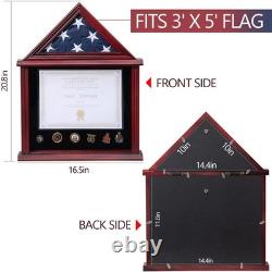 Solid Wood Flag Display Case Military Shadow Box Fit a Folded 3'x5' Flag for