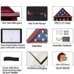 Solid Wood Flag Display Case Military Shadow Box Fit a Folded 3'x5' Flag for