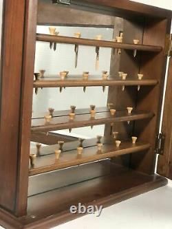 Solid Wood Golf Ball Hanging Mirrored Display Case Cabinet w Tees Holds 22 Balls