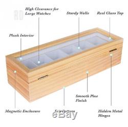 Solid Wood Watch Box Organizer with Glass Display Top by Case Elegance
