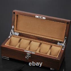 Solid Wood Watch Box for 5 Watch Display Lockable Rare Aged Elm Case