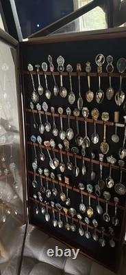 Spoon Display Case 60 Pcs Tea Souvenir Collection Black Wood Holder Rack Cabinet