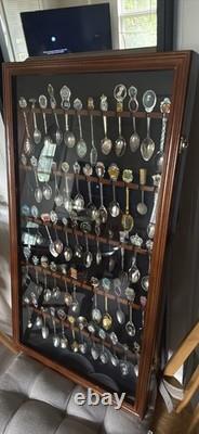 Spoon Display Case 60 Pcs Tea Souvenir Collection Black Wood Holder Rack Cabinet