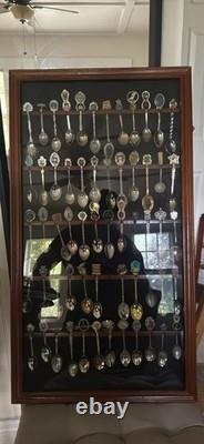 Spoon Display Case 60 Pcs Tea Souvenir Collection Black Wood Holder Rack Cabinet