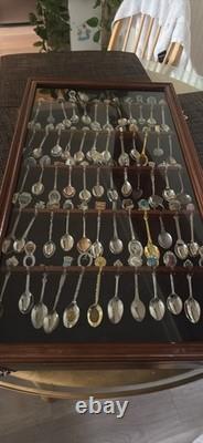 Spoon Display Case 60 Pcs Tea Souvenir Collection Black Wood Holder Rack Cabinet