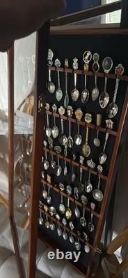 Spoon Display Case 60 Pcs Tea Souvenir Collection Black Wood Holder Rack Cabinet