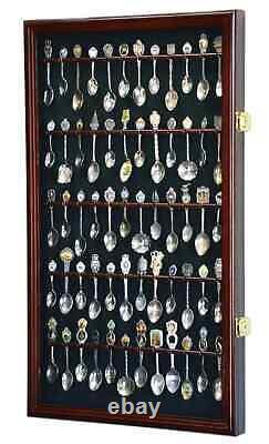 Spoon Display Case 60 Pcs Tea Souvenir Collection Cherry Wood Holder Wall Rack