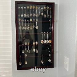 Spoon Display Case 60 Pcs Tea Souvenir Collection Cherry Wood Holder Wall Rack