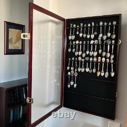 Spoon Display Case 60 Pcs Tea Souvenir Collection Cherry Wood Holder Wall Rack