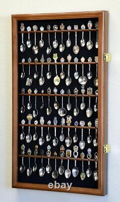 Spoon Display Case 60 Pcs Tea Souvenir Collection Walnut Wood Holder Glass Rack