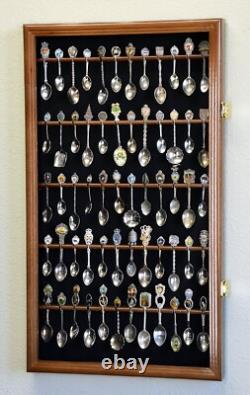Spoon Display Case 60 Pcs Tea Souvenir Collection Walnut Wood Holder Glass Rack