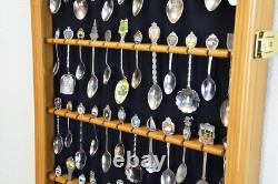 Spoon Display Case 60 Pcs Tea Souvenir Collection Walnut Wood Holder Glass Rack
