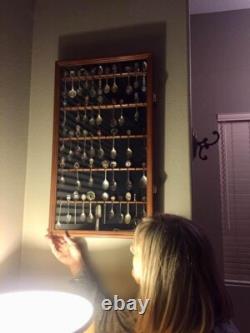 Spoon Display Case 60 Pcs Tea Souvenir Collection Walnut Wood Holder Glass Rack