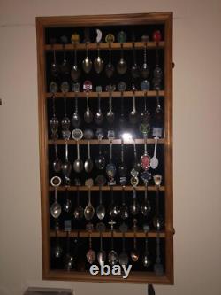 Spoon Display Case 60 Pcs Tea Souvenir Collection Walnut Wood Holder Glass Rack