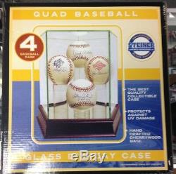 Steiner Quad Baseball Glass Display Case With Mirror & Wood Base