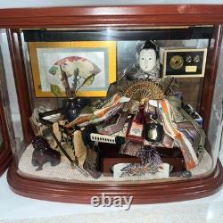 Stunning Japanese Samurai Warrior Doll In A Wood And Glass Display Case