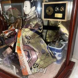 Stunning Japanese Samurai Warrior Doll In A Wood And Glass Display Case