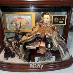 Stunning Japanese Samurai Warrior Doll In A Wood And Glass Display Case