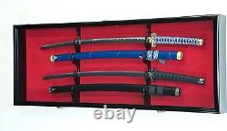 Sword Display Case 2-4 Saber Scabbard Samurai Blade Cherry Wood Cabinet USA Rack