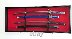 Sword Display Case 2-4 Saber Scabbard Samurai Blade Cherry Wood Cabinet USA Rack