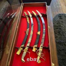 Sword Display Case 2 Pcs Saber Scabbard Samurai Walnut Wood Cabinet Katana Rack