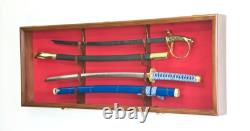 Sword Display Case 2 Pcs Saber Scabbard Samurai Walnut Wood Cabinet Katana Rack