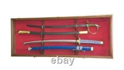 Sword Display Case 2 Pcs Saber Scabbard Samurai Walnut Wood Cabinet Katana Rack