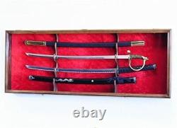 Sword Display Case 2 Pcs Saber Scabbard Samurai Walnut Wood Cabinet Katana Rack