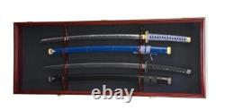 Sword Display Case 4 Slot Cherry Black NCO USMC Saber Blade Katana Wood Cabinet