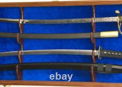 Sword Display Case 4 Slot Cherry Black NCO USMC Saber Blade Katana Wood Cabinet