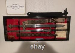 Sword Display Case 4 Slot Cherry Black NCO USMC Saber Blade Katana Wood Cabinet