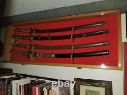 Sword Display Case 4 Slot Cherry Black NCO USMC Saber Blade Katana Wood Cabinet