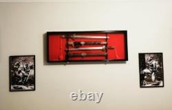 Sword Display Case 4 Slot Cherry Black NCO USMC Saber Blade Katana Wood Cabinet