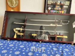 Sword Display Case 4 Slot Cherry Black NCO USMC Saber Blade Katana Wood Cabinet