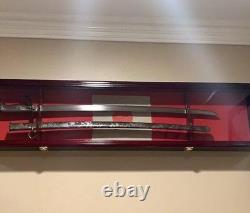 Sword Display Case Black Saber USMC NCO Navy Katana Blade Wood Wall Cabinet Rack